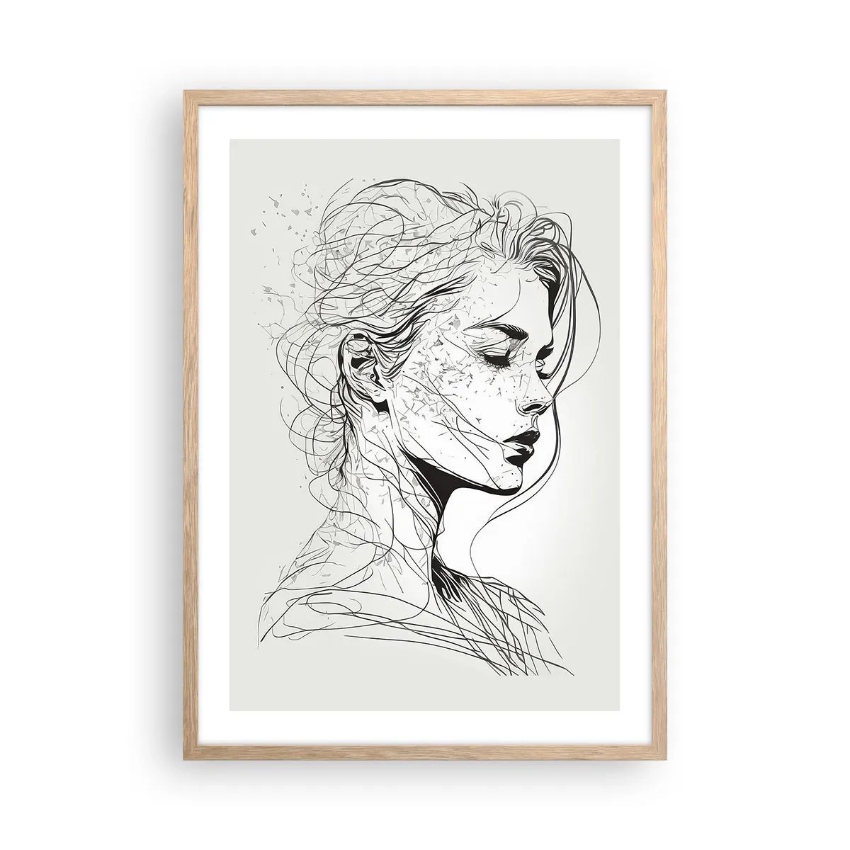 Poster în ramă de stejar deschis - Desenată cu linii - 50x70 cm