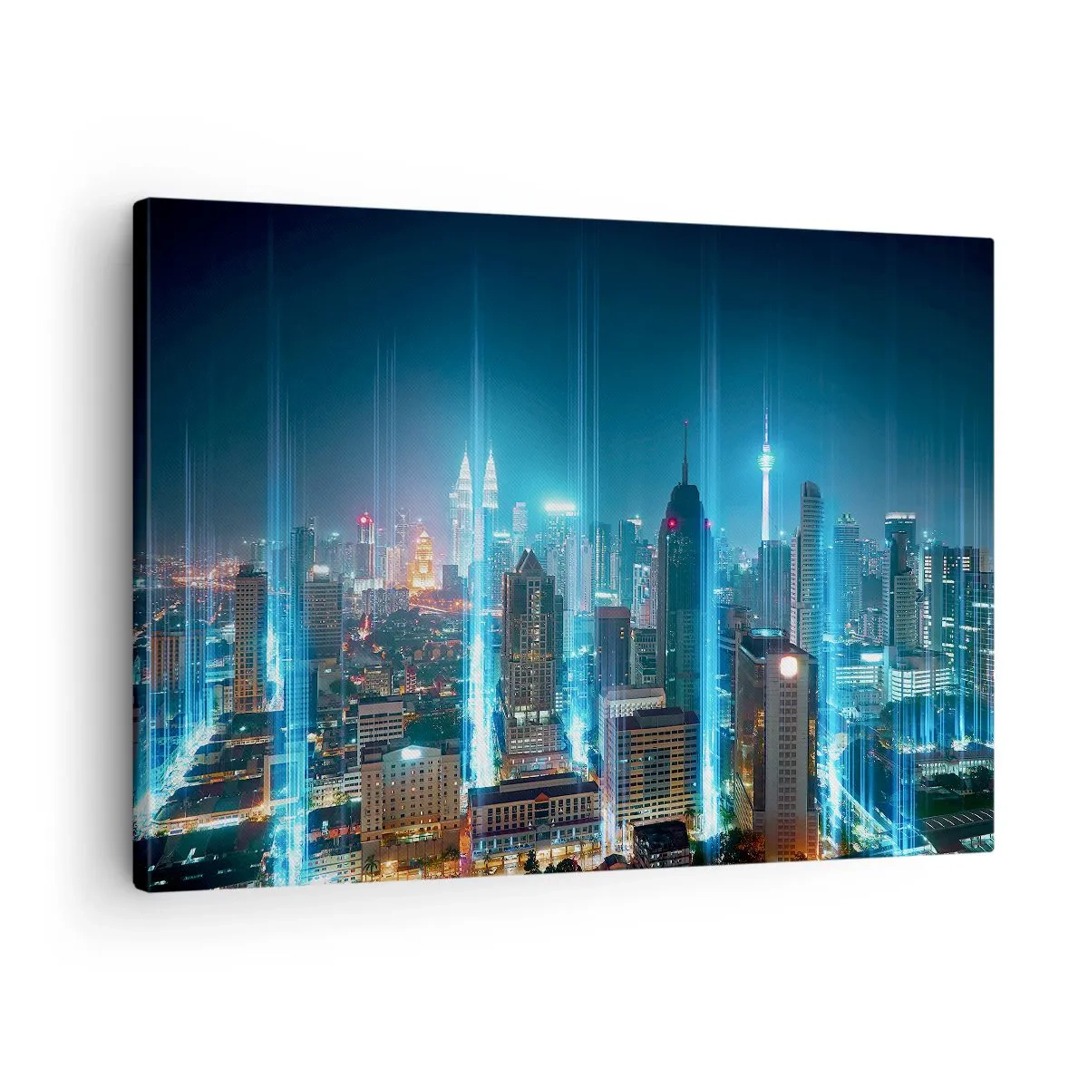 Tablou pe pânză Canvas - Un oraș modern noaptea cu accente de iluminare futuriste. - 70x50cm - Prin Berlin spre cer - Decorațiune modernă pentru perete pentru living și dormitor ARTTOR