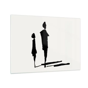 Tablou pe sticlă - Siluete negre a două figuri cu umbre pe un fundal deschis - 70x50cm - Cu siguranță împreună? - Decorațiune modernă pentru perete pentru living și dormitor ARTTOR