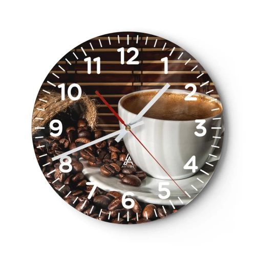 Ceas de perete - Ceas pe sticlă - Negru de cărbune, transparență de chihlimbar - 40x40 cm