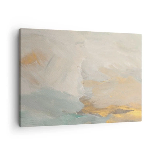 Tablou pe pânză Canvas - Linii abstracte delicate în nuanțe de alb și auriu - 70x50cm - Abstracție - lumea blândeții - Decorațiune modernă pentru perete pentru living și dormitor ARTTOR