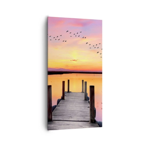 Tablou pe pânză - Zori liniștiți în mov - 65x120 cm