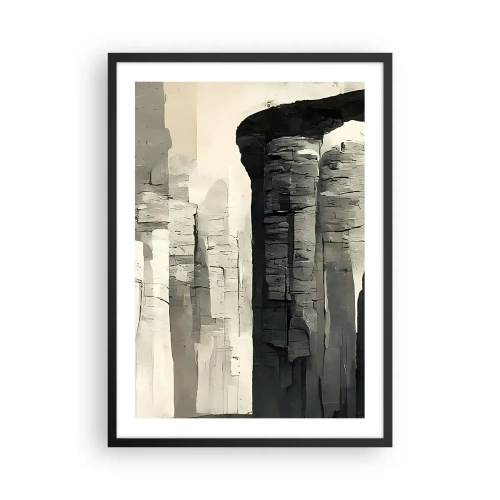 Poster în ramă neagră - Formațiuni stâncoase monumentale în nuanțe de gri - 50x70cm - Măreția antichității - Decorațiune modernă pentru perete pentru living și dormitor ARTTOR