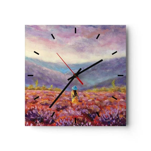 Ceas de perete - Ceas pe sticlă - Într-o lume de lavandă - 40x40 cm
