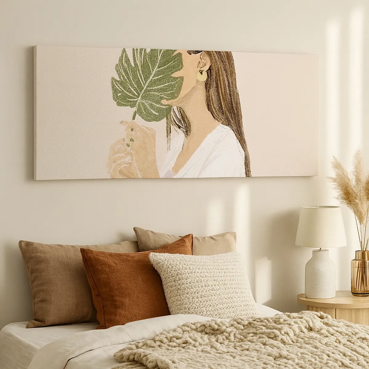 Tablou pe pânză - Portret misterios cu un evantai - 30x30 cm