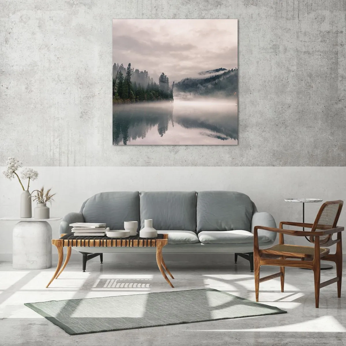 Tablou pe sticlă - În reverie, în ceață - 70x70 cm