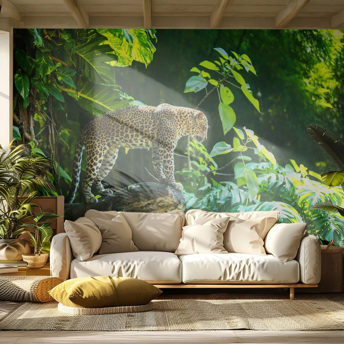 Tapet Autoadeziv Deluxe Sticker - La vânătoare? - Junglă, leopard, Tropicele - 250x175 cm