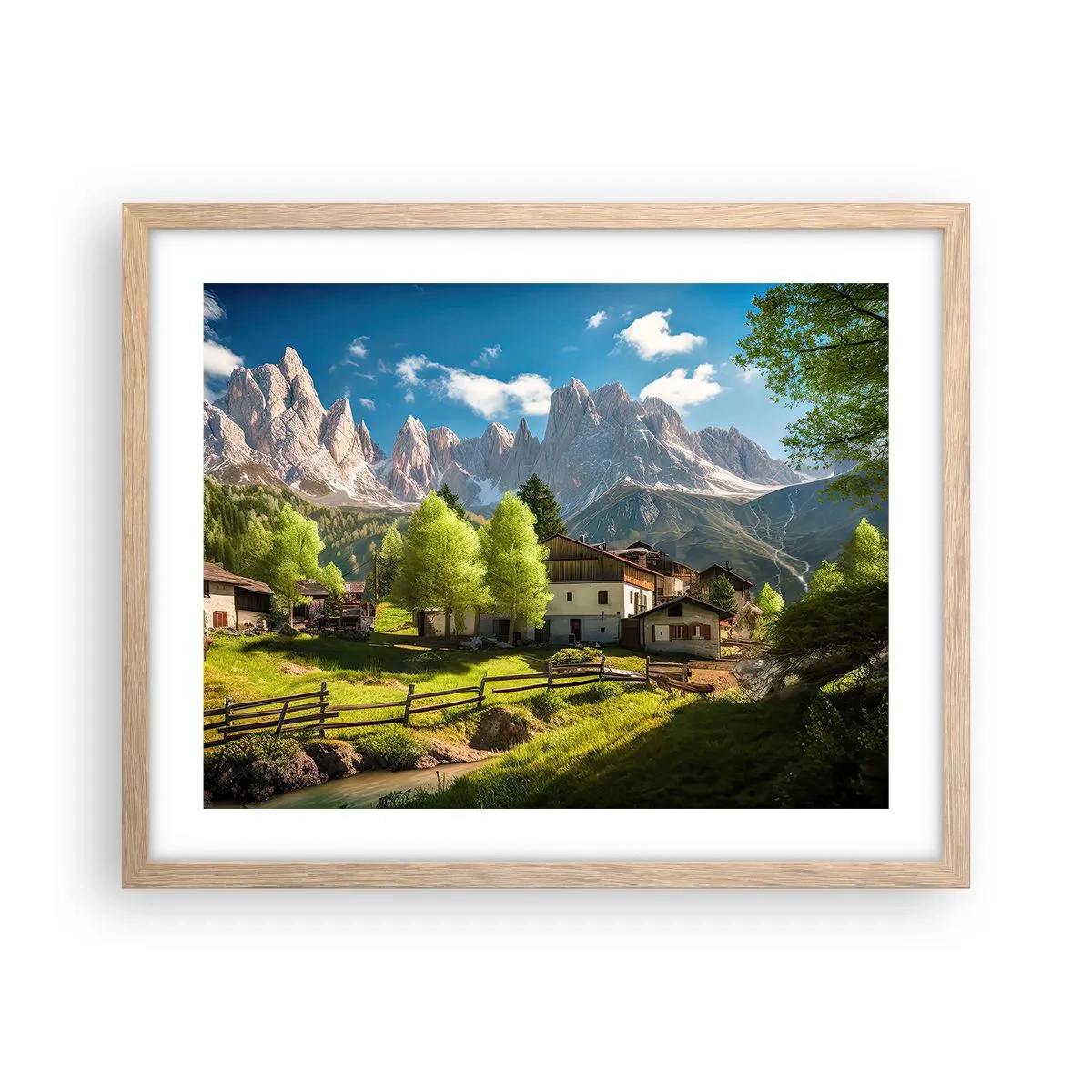 Poster în ramă de stejar deschis - Idilă alpină - 50x40 cm
