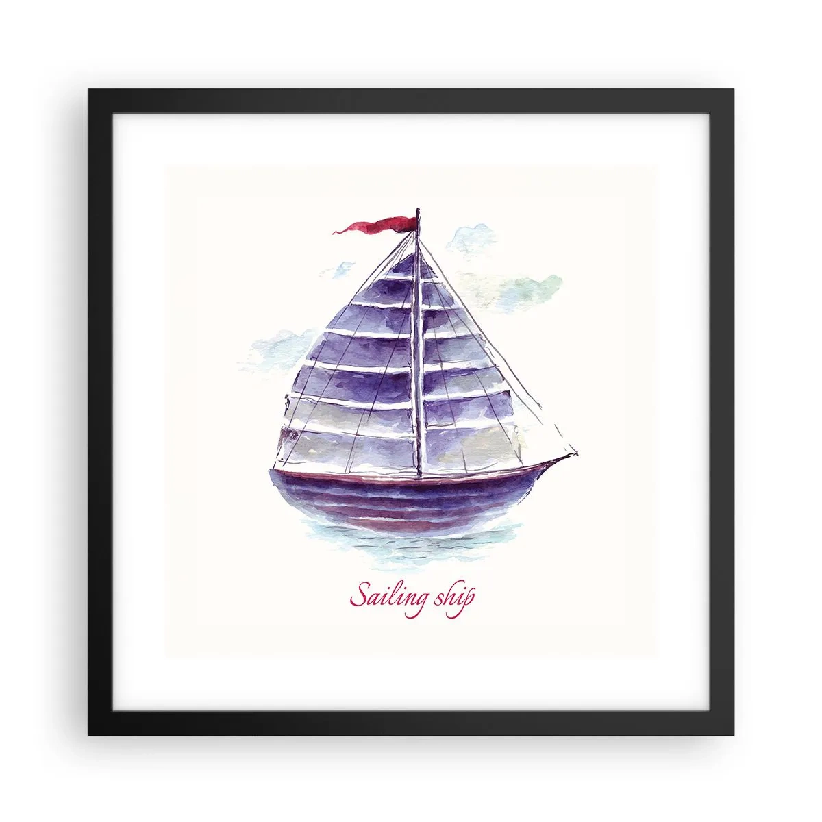 Poster în ramă neagră - Pânze pline și apă calmă - 40x40 cm