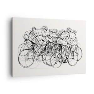 Tablou pe pânză Canvas - Un grup de cicliști în mișcare într-un stil minimalist - 70x50cm - Mână în mână - Decorațiune modernă pentru perete pentru living și dormitor ARTTOR