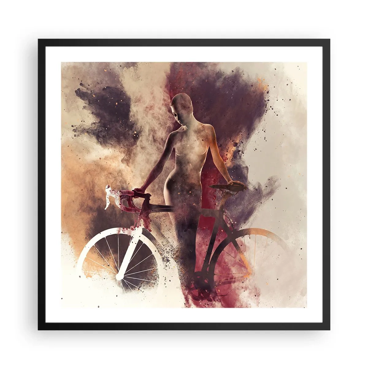 Poster în ramă neagră - În forme de marmură sufletul ciclist - 60x60 cm