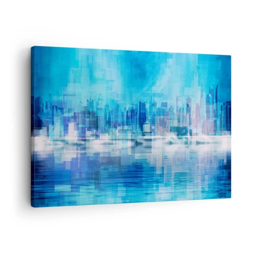 Tablou pe pânză Canvas - Panoramă abstractă a orașului în nuanțe de albastru - 70x50cm - Înecate în albastru - Decorațiune modernă pentru perete pentru living și dormitor ARTTOR
