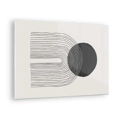 Tablou pe sticlă - Grafică minimalistă cu cerc și linii negre - 70x50cm - Tremurând și încrezător - Decorațiune modernă pentru perete pentru living și dormitor ARTTOR