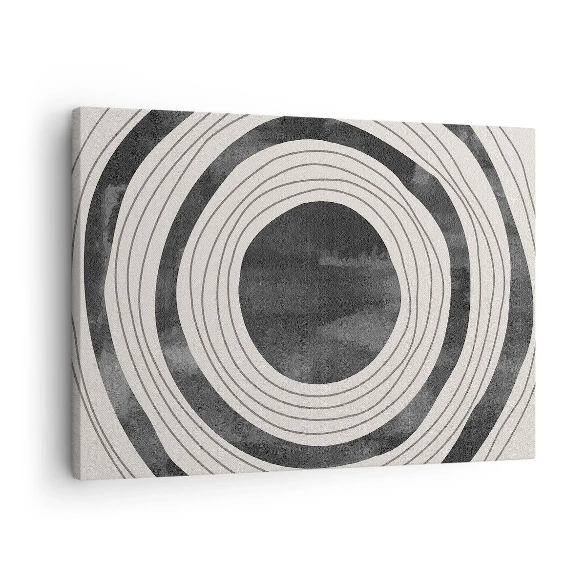 Tablou pe pânză Canvas - Cercuri concentrice alb-negru pe un fundal deschis - 70x50cm - Direct la subiect - Decorațiune modernă pentru perete pentru living și dormitor ARTTOR