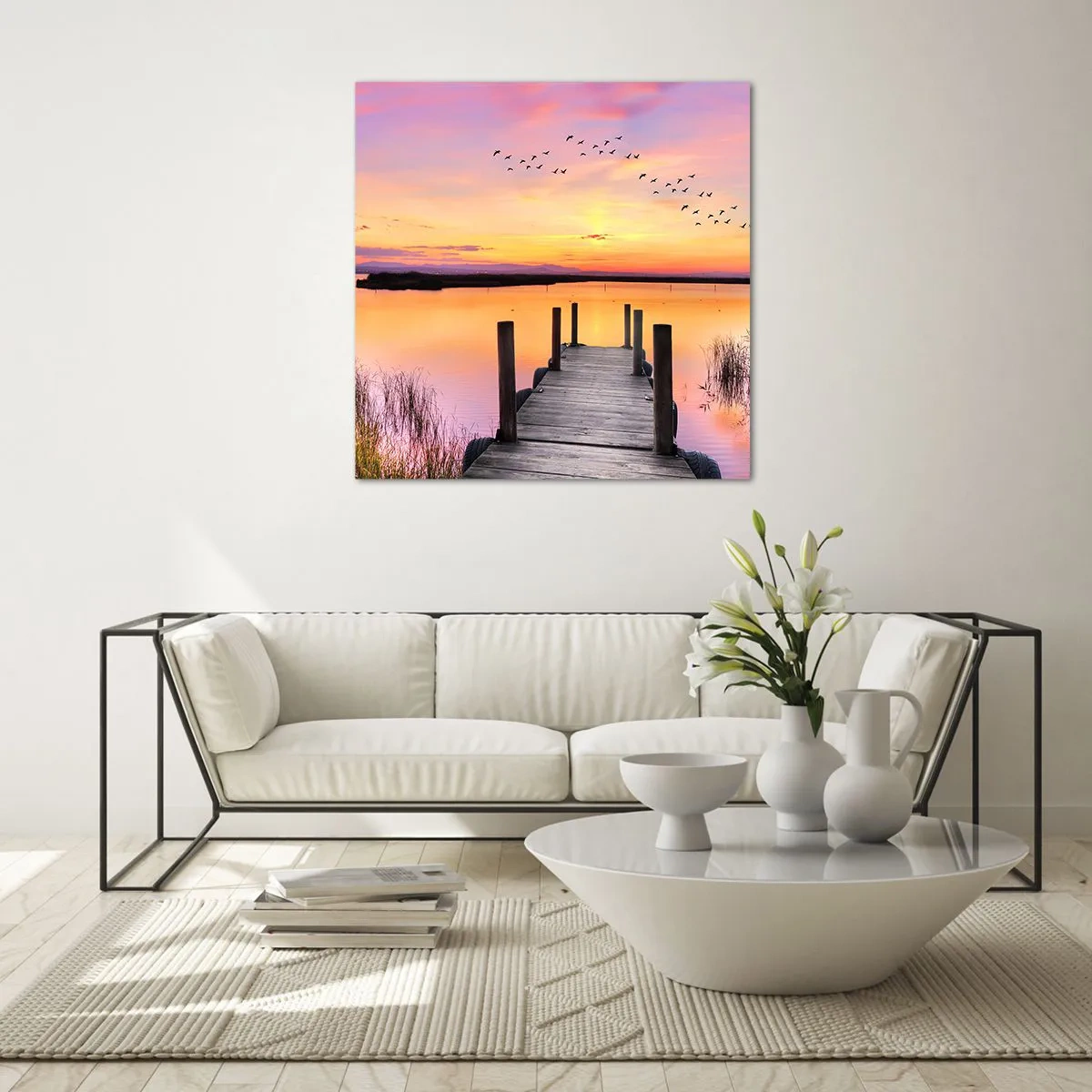 Tablou pe sticlă - Zori liniștiți în mov - 50x50 cm