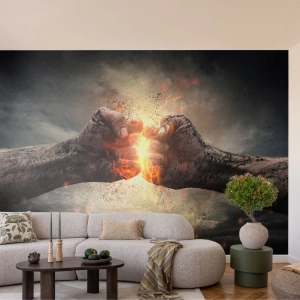 Tapet Standard Eco - Pumni strânși cu foc scânteietor - 100x70cm - Ridică-te pentru a lupta - Decorațiune modernă pentru perete pentru living și dormitor ARTTOR