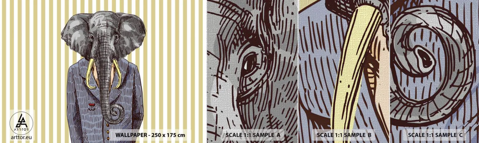 Mostră tapet Premium Canvas - Elegant prin natură - Abstracția, Elefant, Portret - 100x30 cm