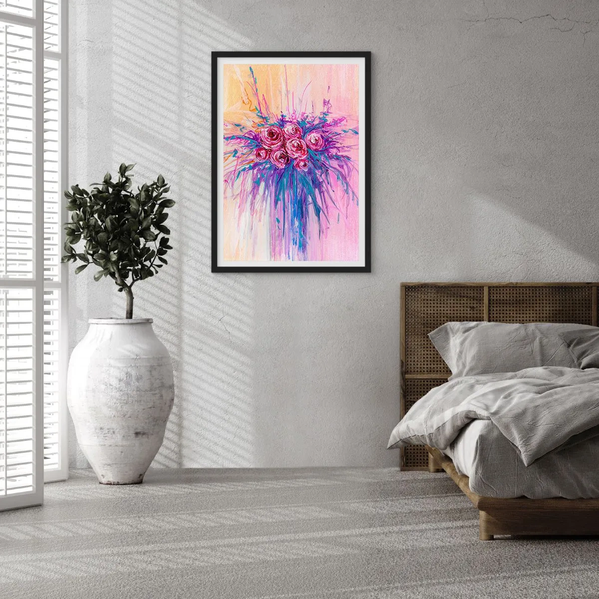 Poster în ramă neagră - Fântână de trandafiri - 30x40 cm
