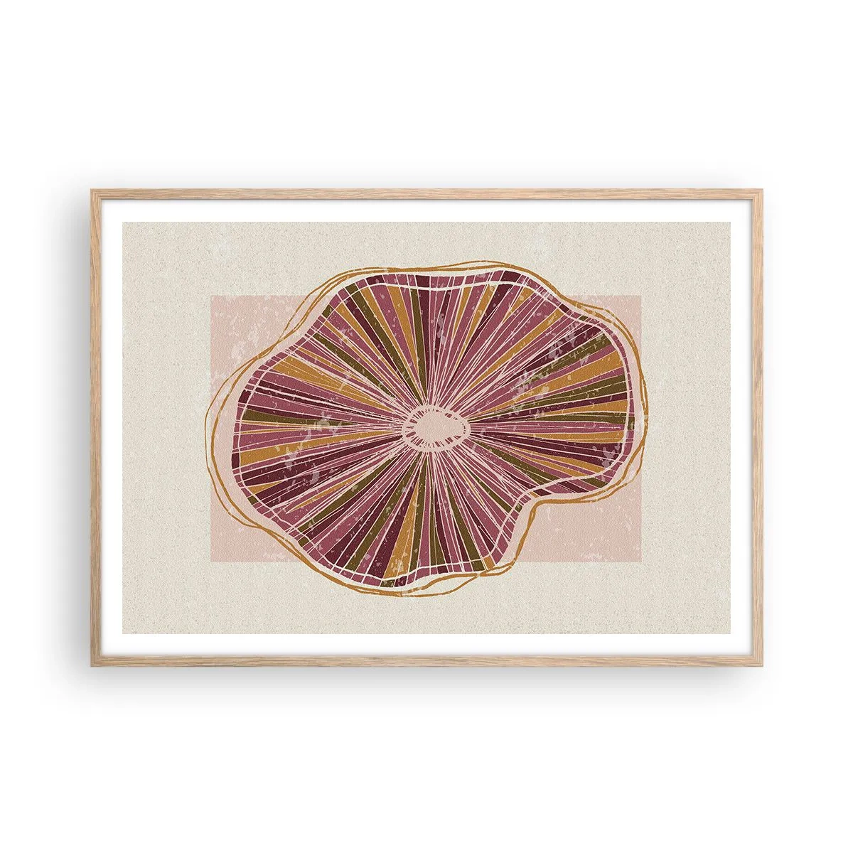 Poster în ramă de stejar deschis - Abstracția radială - 100x70 cm
