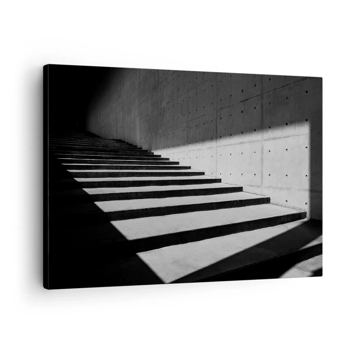 Tablou pe pânză Canvas - Scări în stil minimalist în alb și negru - 70x50cm - Frumusețea brută a modernismului - Decorațiune modernă pentru perete pentru living și dormitor ARTTOR