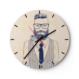 Ceas de perete - Ceas pe sticlă - Imagine hipster cu un bărbat cu barbă și o pipă - 30x30cm - Vesel, masculin și la modă - Decorațiune modernă pentru perete pentru living, bucătărie și dormitor ARTTOR