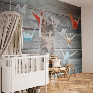 Tapet Premium Canvas - Prima lecție - Animale, Pisică, Origami - 350x256 cm