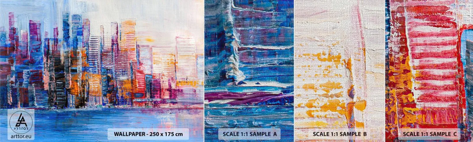 Mostră tapet Premium Canvas - O metropolă veselă - Oraș, Arhitectură, Zgârie-nori - 100x30 cm