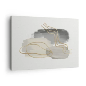 Tablou pe pânză Canvas - Linii aurii abstracte pe un fundal gri - 70x50cm - Persistență și mișcare - Decorațiune modernă pentru perete pentru living și dormitor ARTTOR