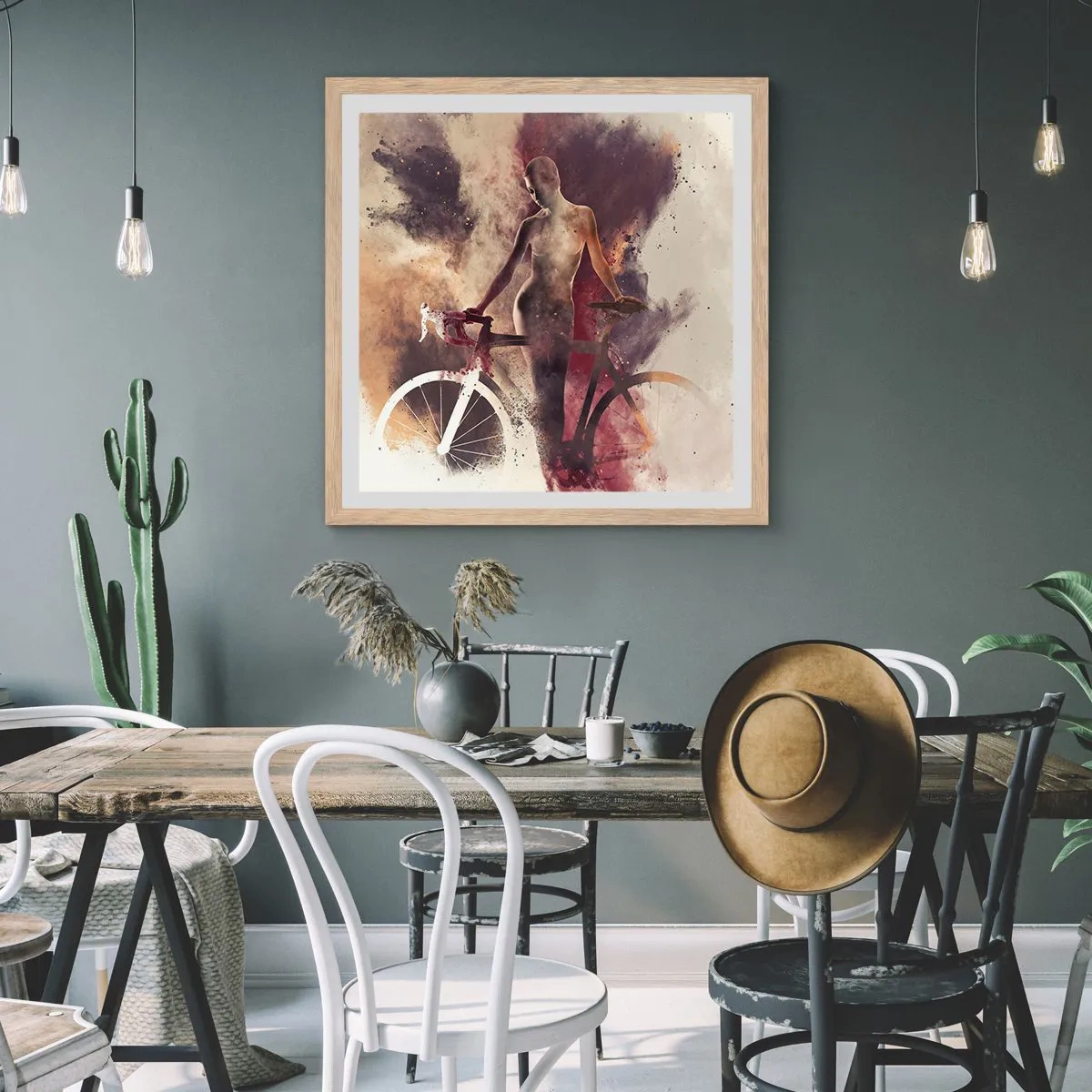 Poster în ramă de stejar deschis - În forme de marmură sufletul ciclist - 40x40 cm