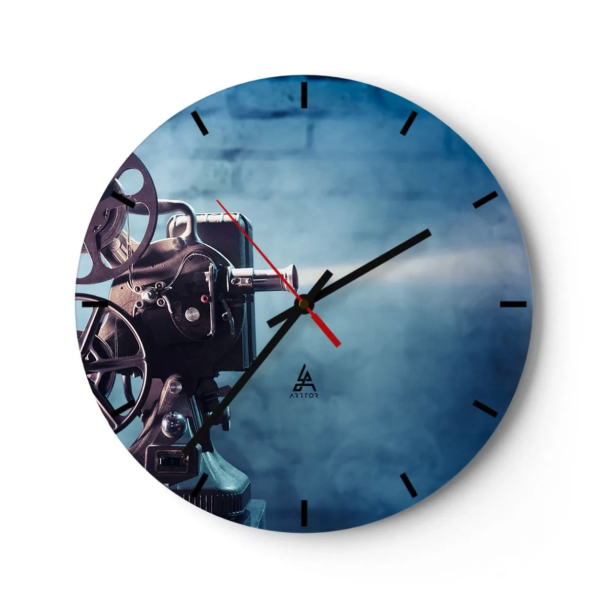 Ceas de perete - Ceas pe sticlă - Proiector de filme retro cu efect de lumină difuză - 30x30cm - Într-un cinematograf vechi - Decorațiune modernă pentru perete pentru living, bucătărie și dormitor ARTTOR