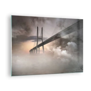 Tablou pe sticlă - Un pod în ceață cu un cer dramatic și o perspectivă de profunzime - 70x50cm - Lângă un râu care nu există - Decorațiune modernă pentru perete pentru living și dormitor ARTTOR
