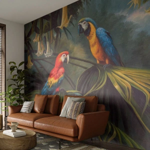 Tapet Premium Sand - Romantismul la tropice - Ara papagal, Animale, Padure tropicala - 250x175 cm