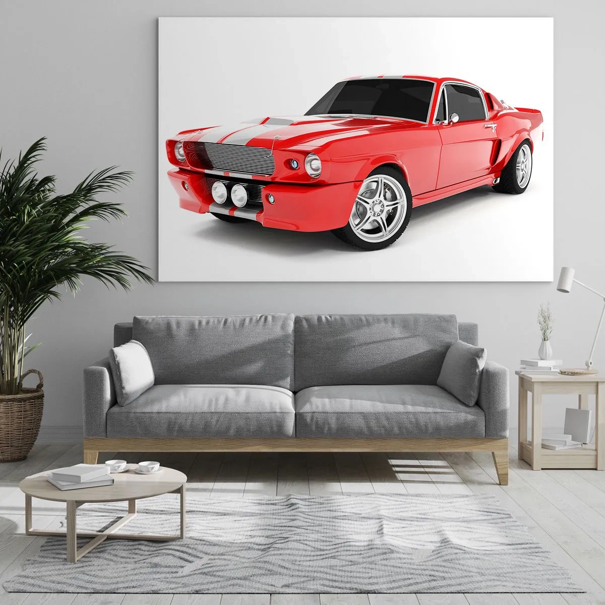Tablou pe sticlă - Mașină sport Mustang clasică roșie - 70x50cm - Mustang la fel de rapid ca vântul - Decorațiune modernă pentru perete pentru living și dormitor ARTTOR