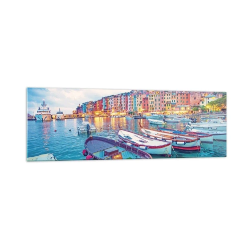 Tablou pe sticlă - O seară plină de culoare în port - 160x50 cm