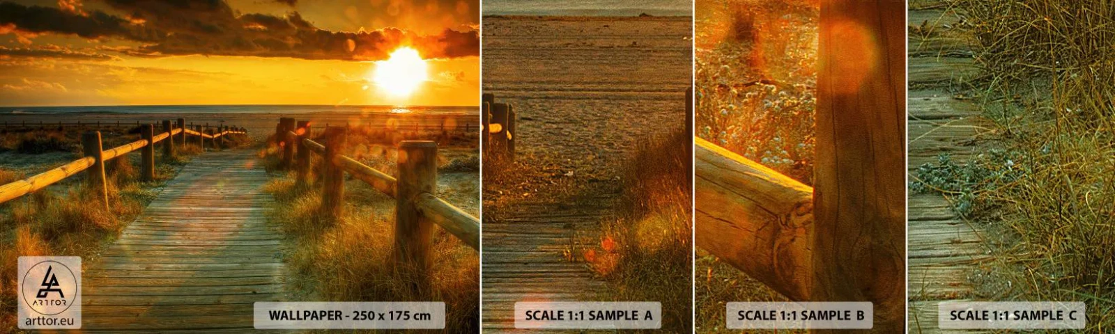 Mostră tapet autocolant Deluxe Sticker - Scăldat în aur vechi - Peisaj, Mare, Coborare la Plaja - 100x30 cm