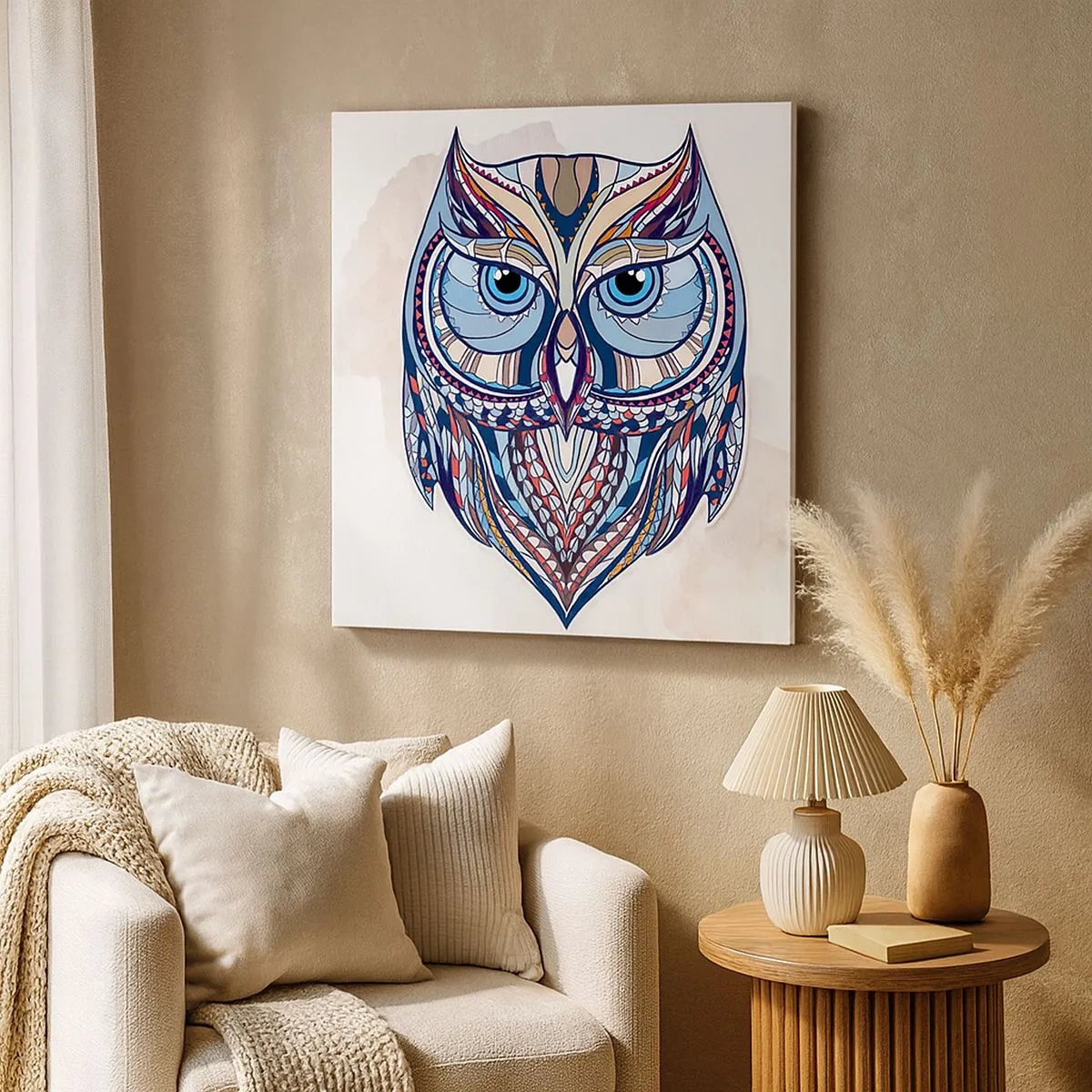 Tablou pe pânză - Bufniță ornamentală artistică - 30x30 cm