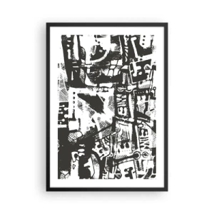 Poster în ramă neagră - Grafică abstractă alb-negru cu forme geometrice - 50x70cm - Ordine sau haos? - Decorațiune modernă pentru perete pentru living și dormitor ARTTOR