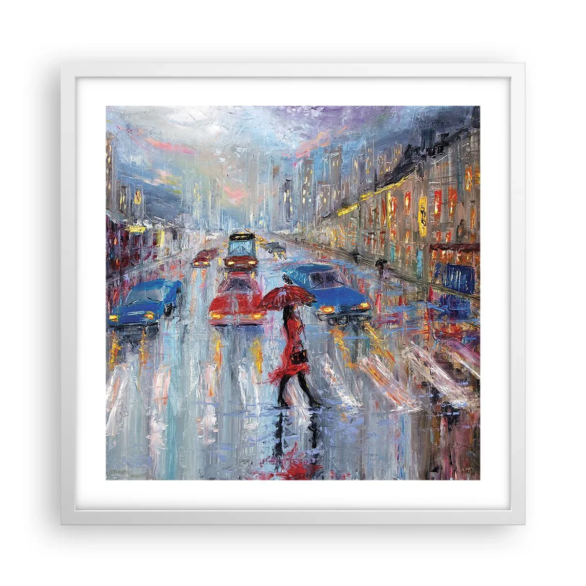 Poster în ramă albă - O după-amiază ploioasă în oraș - 50x50 cm