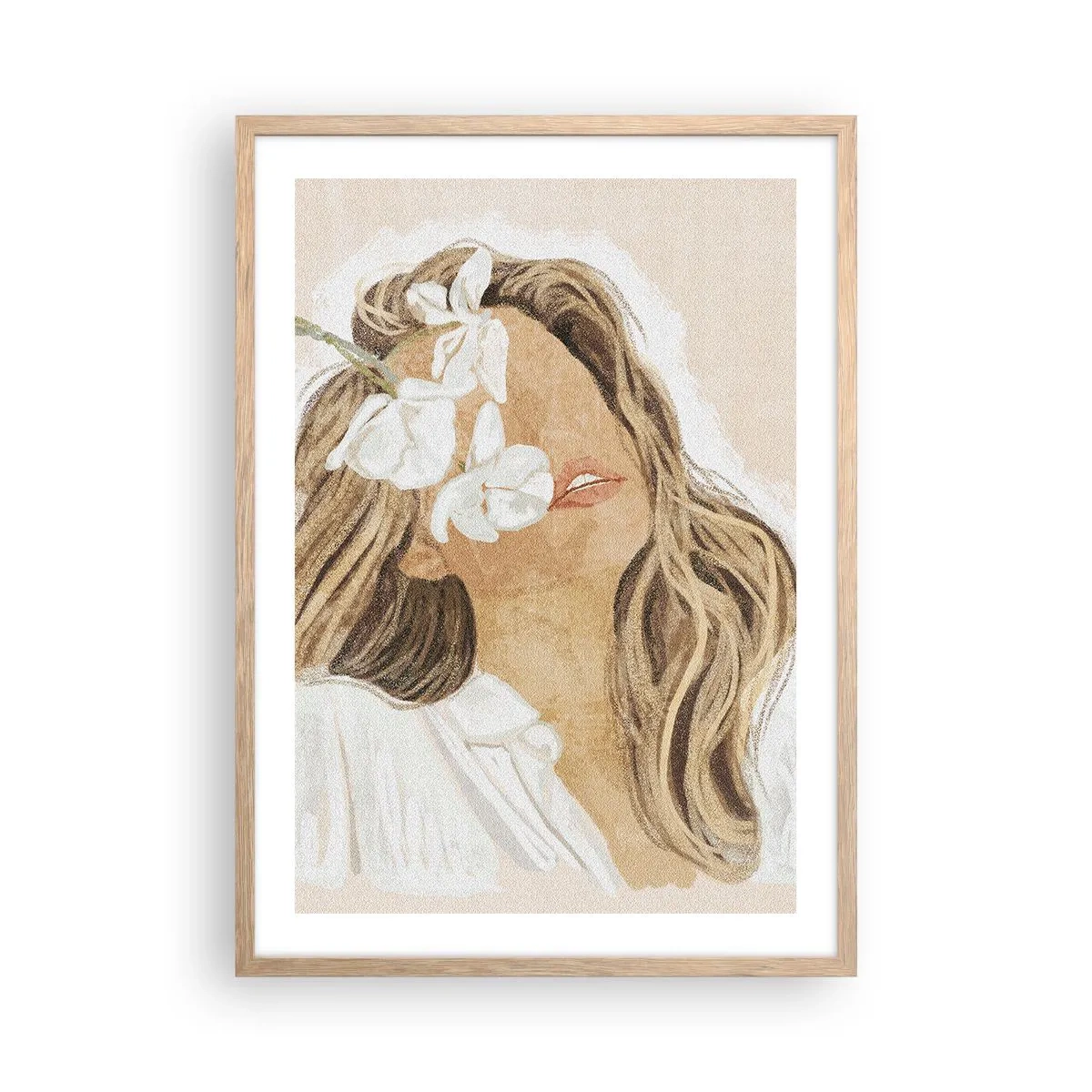 Poster în ramă de stejar deschis - Printre flori în exaltare - 50x70 cm