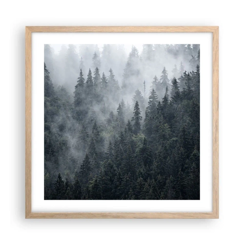 Poster în ramă de stejar deschis - Zori de pădure - 50x50 cm