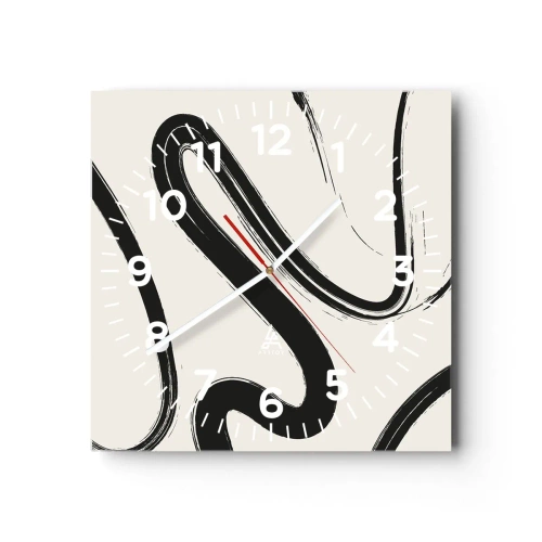 Ceas de perete - Ceas pe sticlă - Capriciu în alb și negru - 30x30 cm