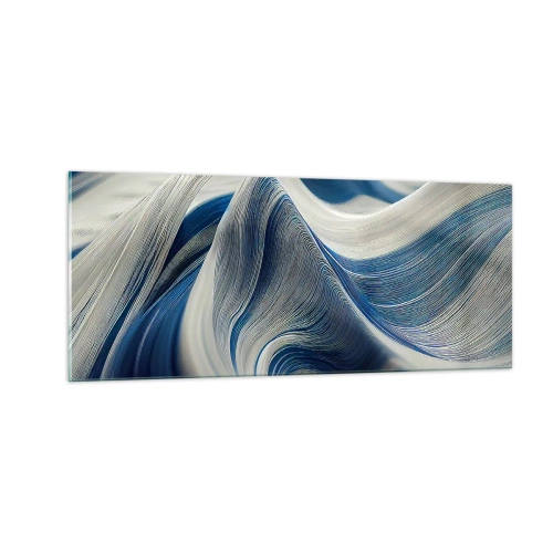 Tablou pe sticlă - Fluiditate de albastru și alb - 100x40 cm