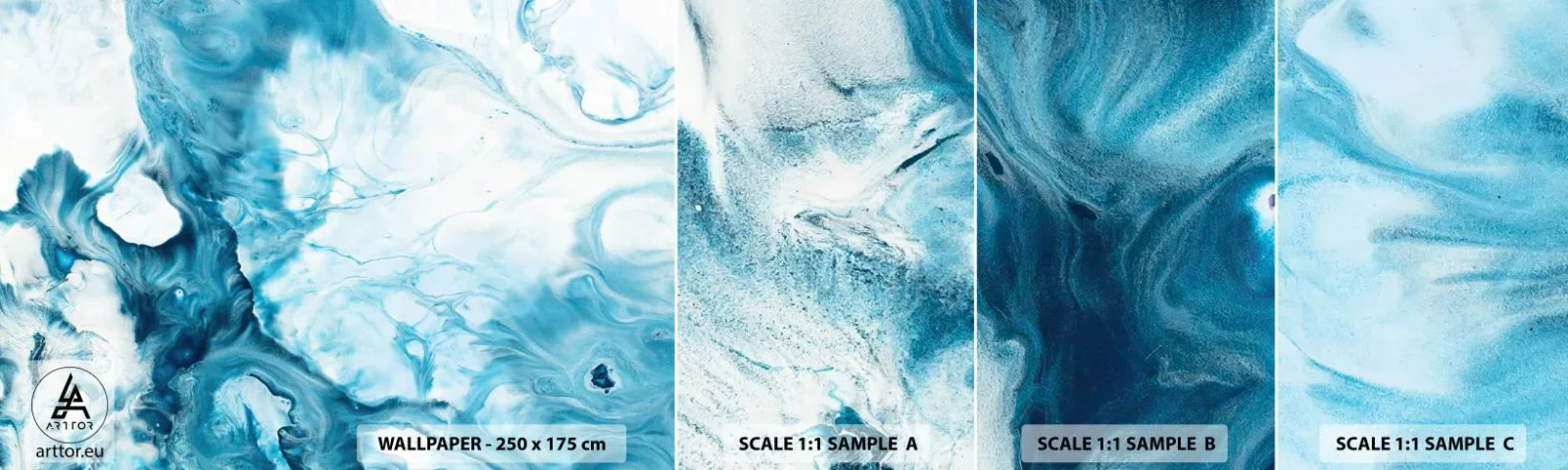 Mostră de Tapet Standard Eco - Concert de nuanțe de albastru - Abstracția, Bucată, Artă Modernă - 100x30 cm