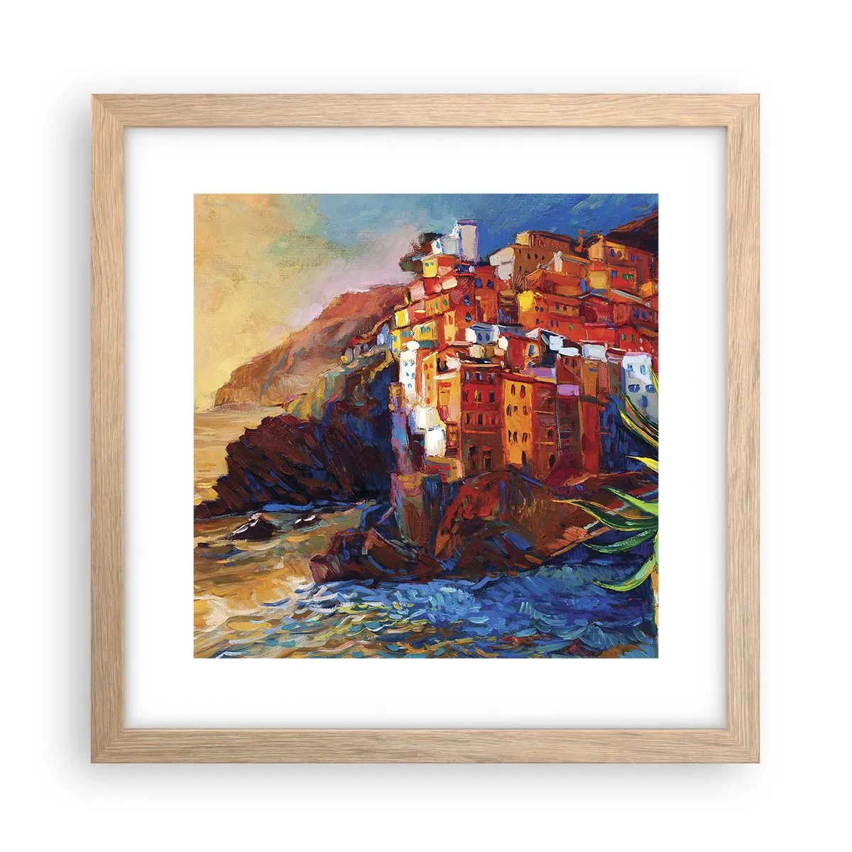 Poster în ramă de stejar deschis - Oraș italian de vis - 30x30 cm