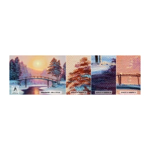 Mostră tapet autocolant Deluxe Sticker - Cele patru anotimpuri - iarna - Peisaj, Râu, Pod - 100x30 cm