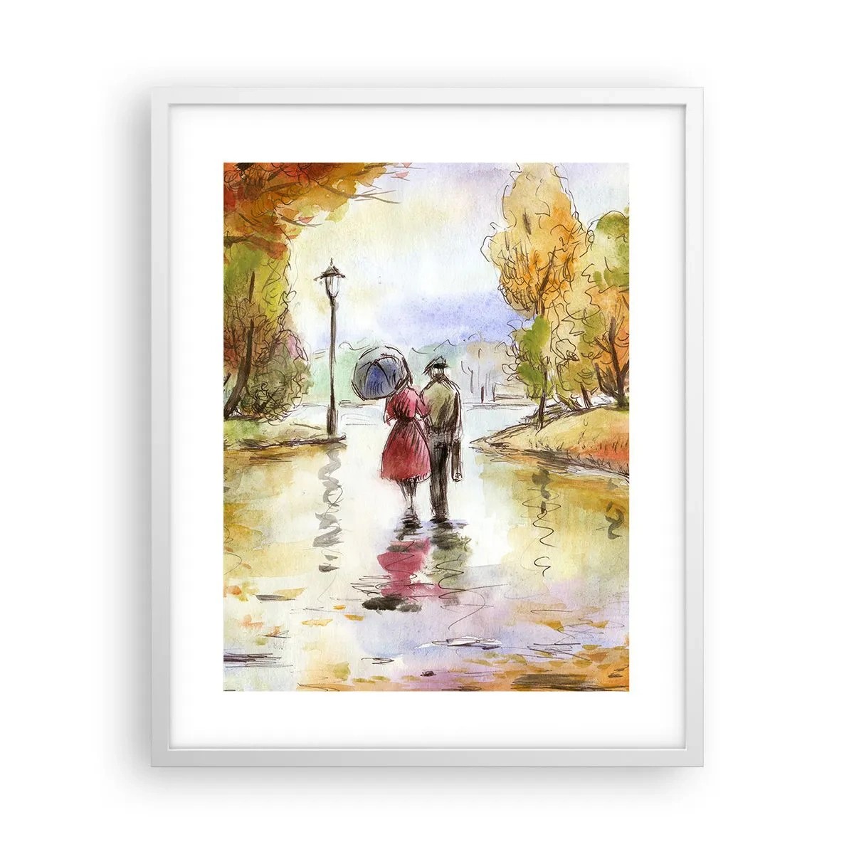Poster în ramă albă - Toamnă romantică în parc - 40x50 cm