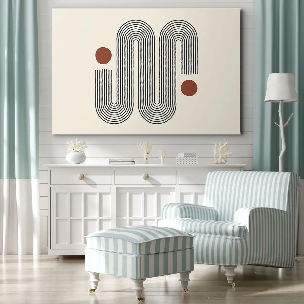 Tablou pe pânză Canvas - Model geometric cu linii și cercuri portocalii - 70x50cm - De la început până la sfârșit - Decorațiune modernă pentru perete pentru living și dormitor ARTTOR