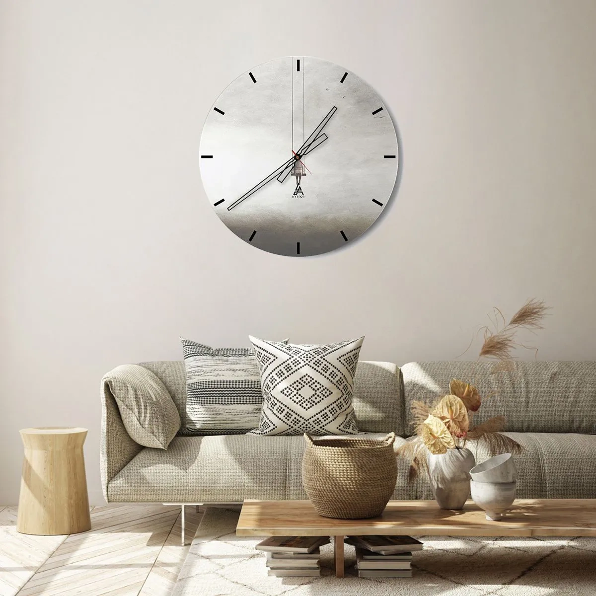 Ceas de perete - Ceas pe sticlă - O figură pe un leagăn suspendată într-un spațiu minimalist - 30x30cm - Copilul din noi - Decorațiune modernă pentru perete pentru living, bucătărie și dormitor ARTTOR
