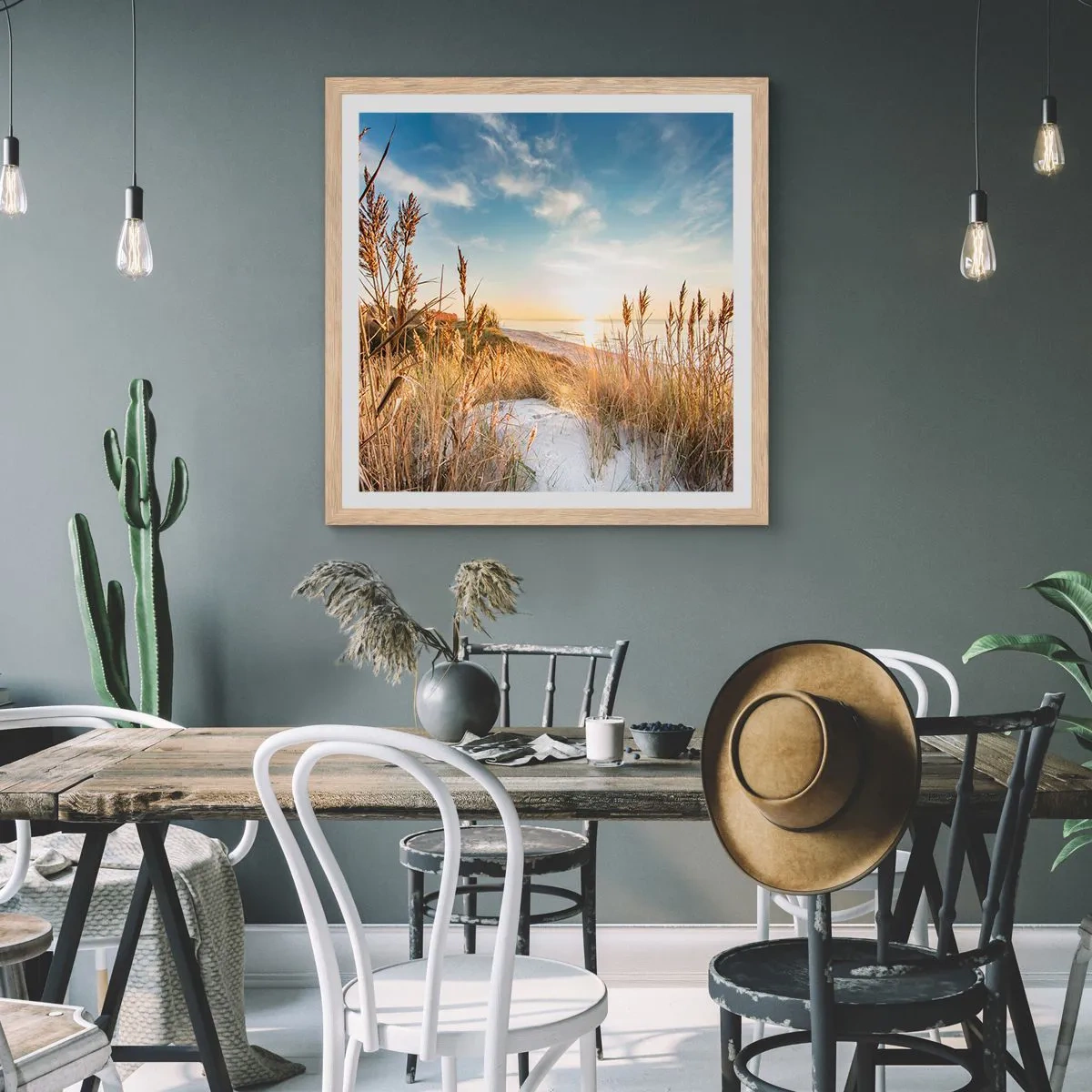 Poster în ramă de stejar deschis - Plaja de nord - 50x50 cm
