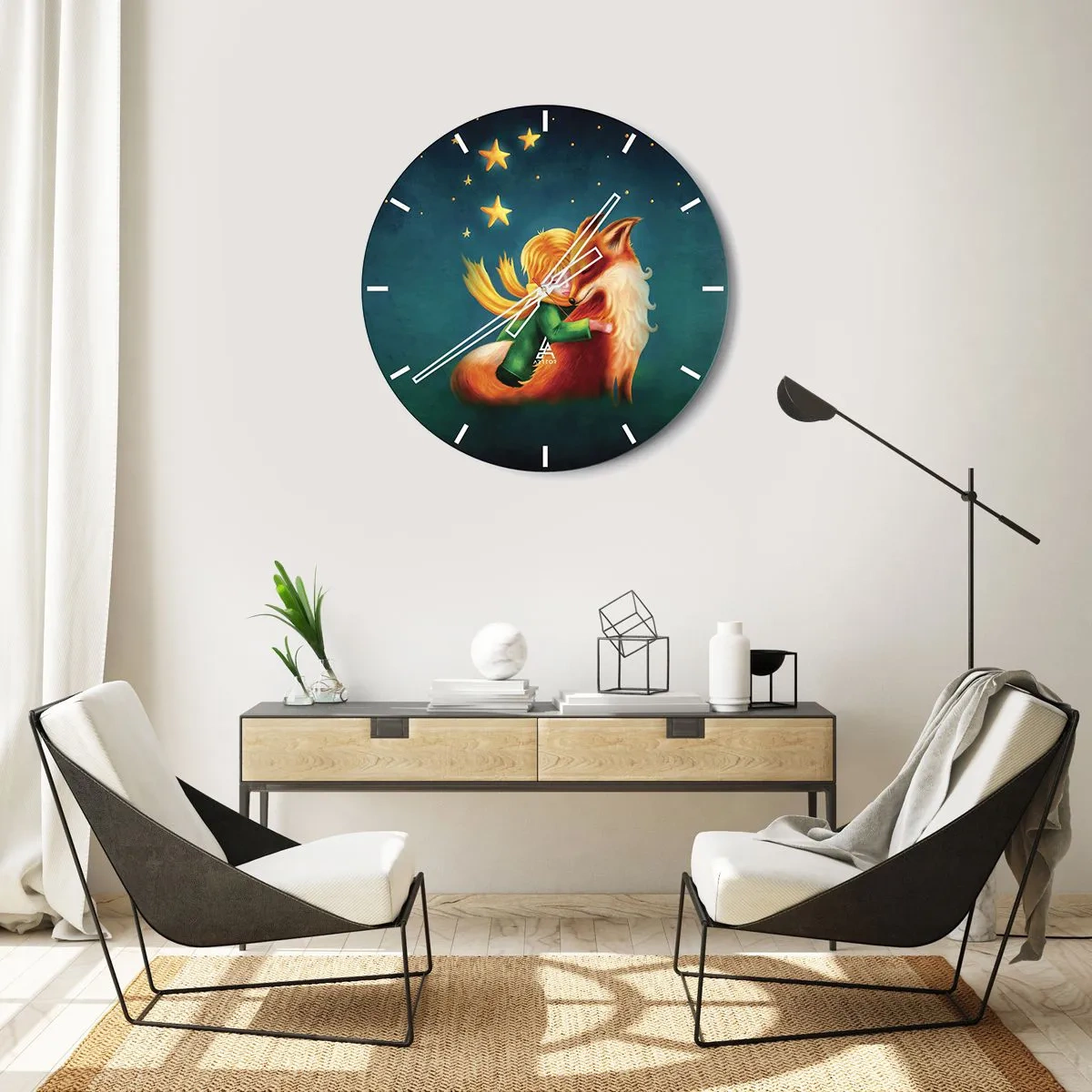 Ceas de perete - Ceas pe sticlă - Micul Prinț - 40x40 cm